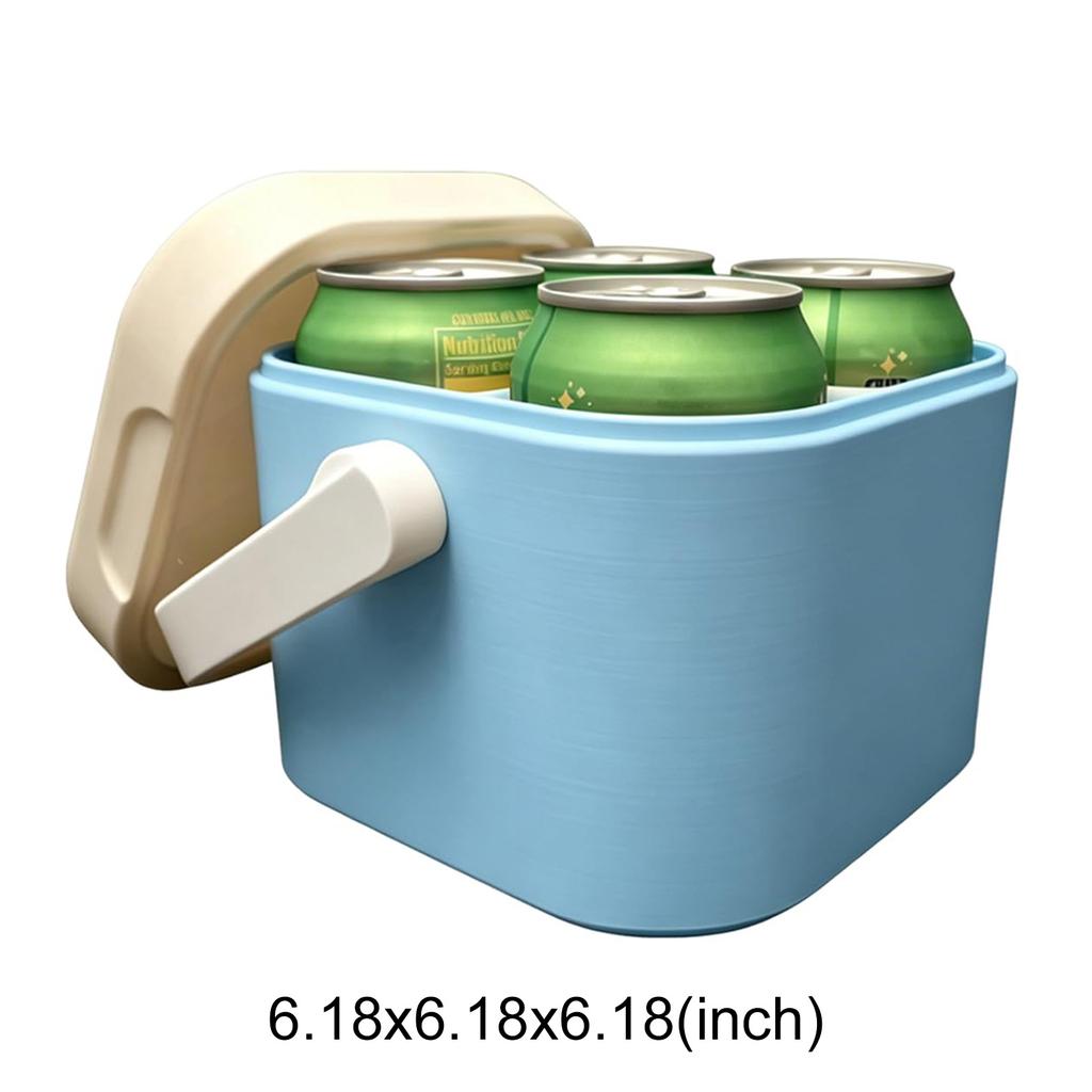4 Can Vintage Mini Fridge Leak-proof Drink Cooler with Lid and Handle Lightweight for Beach Outdoor Road Travel Party Picnics