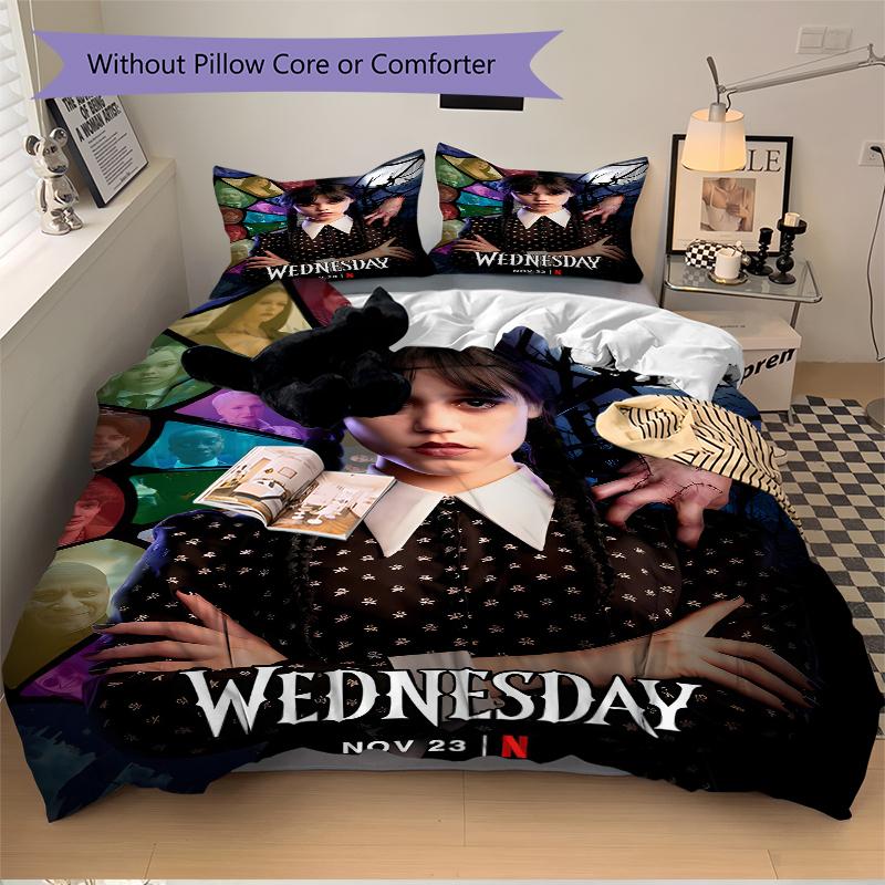 3Pcs Wednesday Addams Returns Bedding Set Soft Fabric Duvet Cover Pillowcases Home Christmas Xmas Halloween Gift 1 Duvet Cover 2 Pillowcase L110