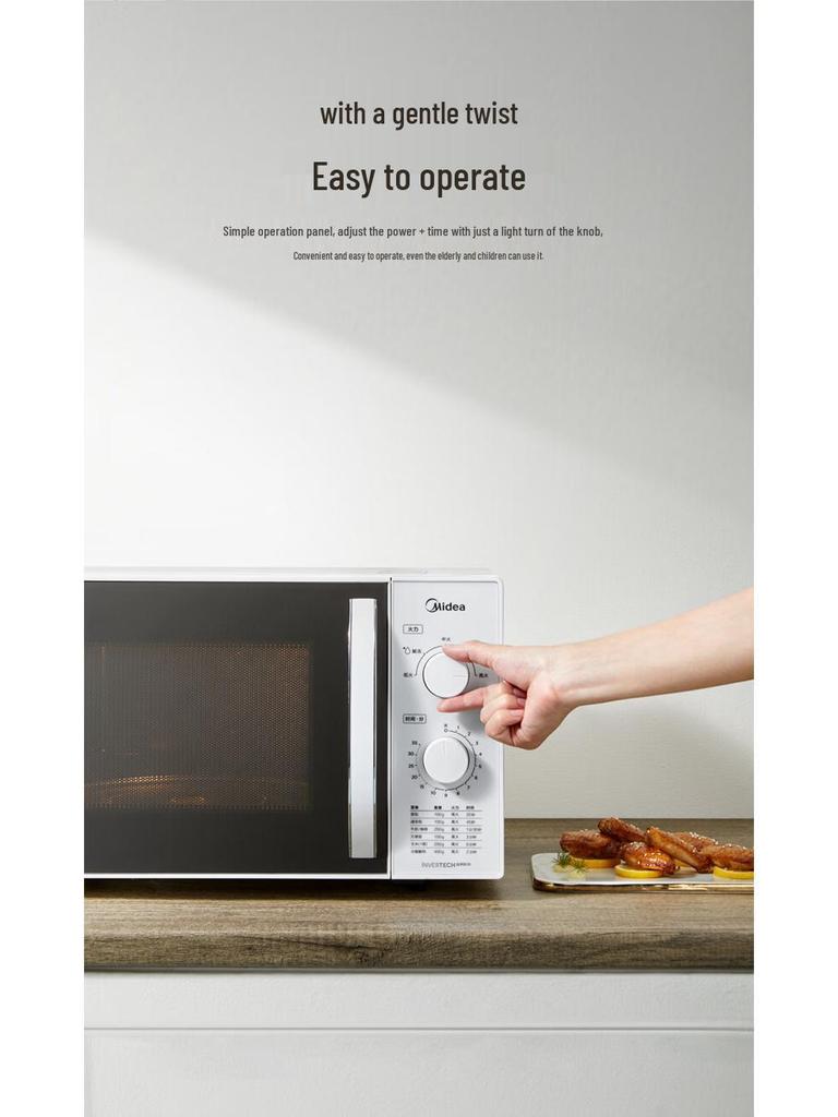 Midea 23L Dual-Use Microwave Oven, 800W, Mechanical Control with Turntable and Knob.