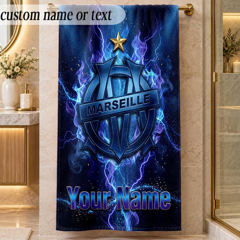 Beach TowelOlympique Marseille FC Custom Name Text Personalized Soft Towel for Beach Pool Indoor Home Decor Gift