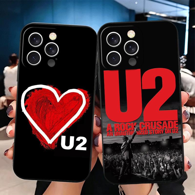 Мягкий чехол для телефона Rock Band U-U2 для iPhone 16 16E 17 Air 15 Pro Max 14 Plus 13 Mini 11 12 7 Черный корпус