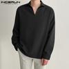 INCERUN Spring Mens Long Sleeve Shirt Solid Color Office Tops