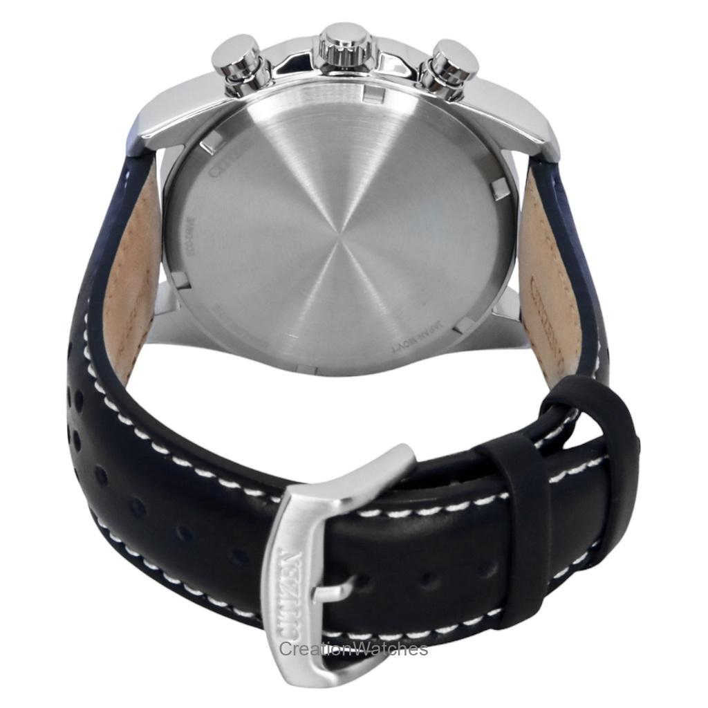 Citizen Eco-Drive Chronograph Leather Strap White Dial CA4640-09A 100M Men's Watch