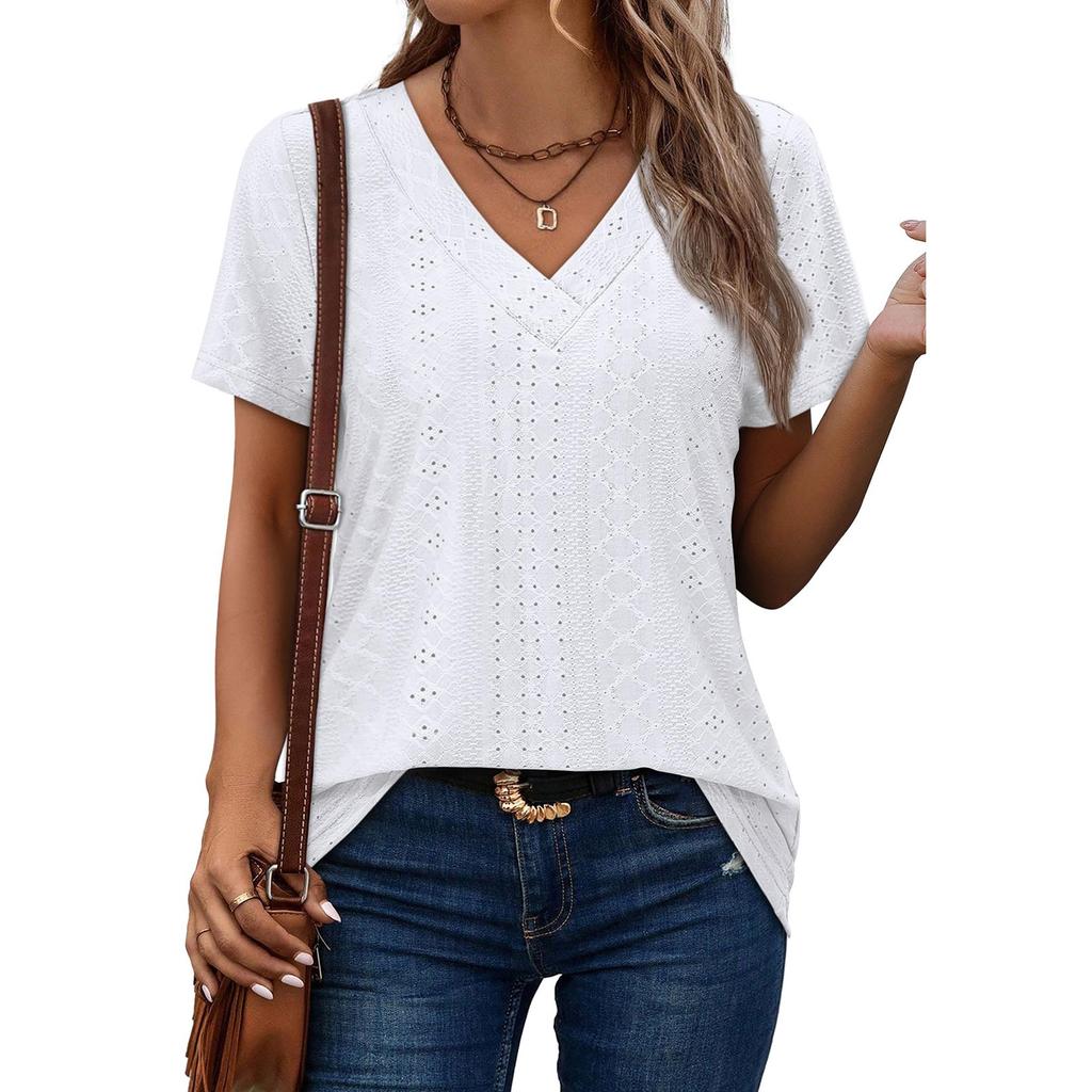 Женская модная повседневная футболка с коротким рукавом и V-образным вырезом Court Lock