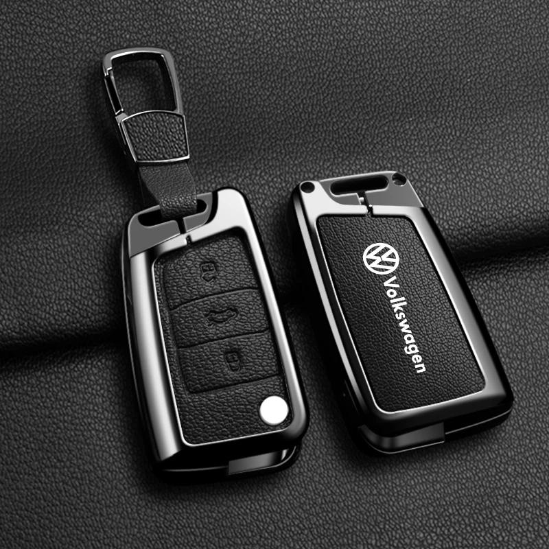 For VW Zinc Alloy Car Leather Key Cover Case Holder Protector Shell Fob For VW Volkswagen Golf 7 MK7 Tiguan MK2 Keychain Acces