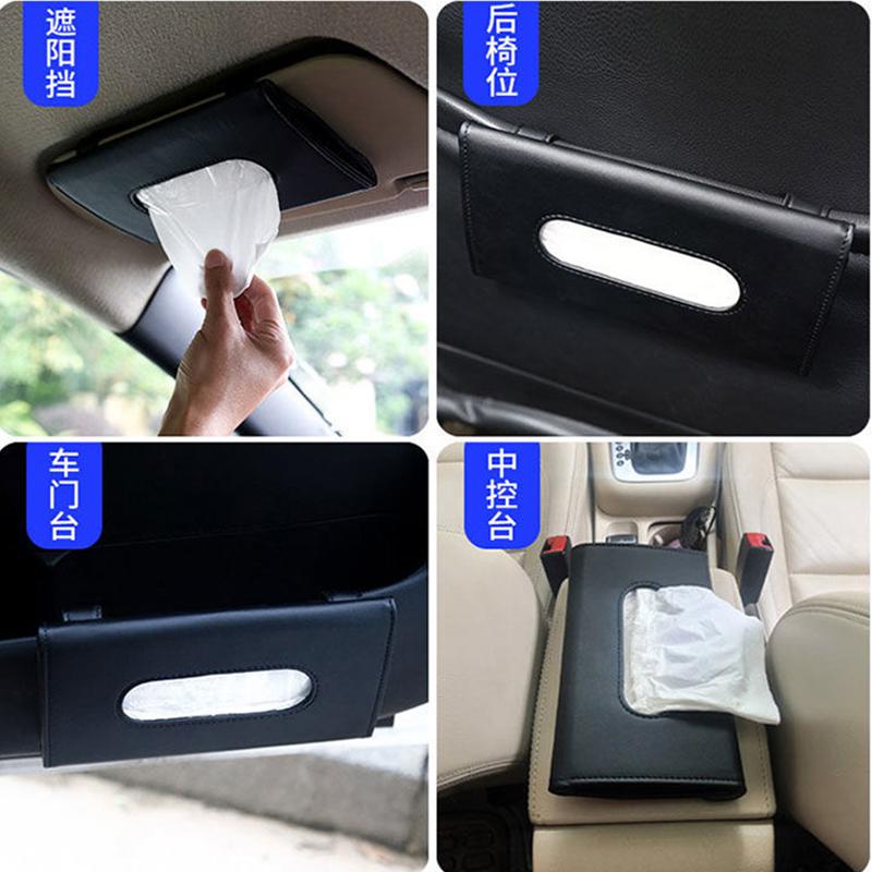 Car Sunshade Paper Towel Bag Multi - Function Leather Car Hanging Seat Car Carton Tissue Box Shade Paper Car Interior