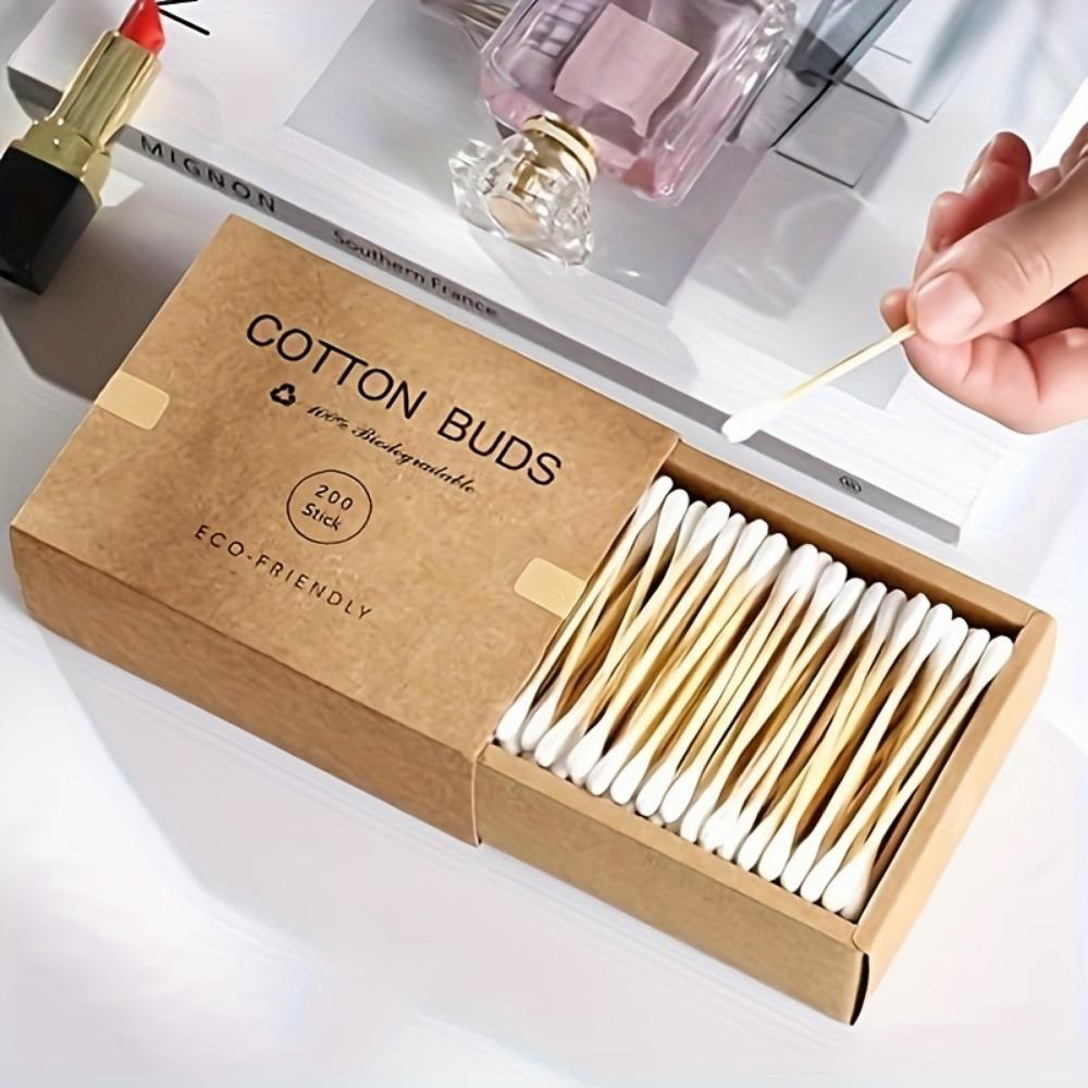 200/400 деревянных ватных палочек, бамбуковые ватные палочки, экологически чистые, с двойным кончиком, без пластиковых ушных палочек, коробка из крафт-бумаги (ящик для хранения вещей)