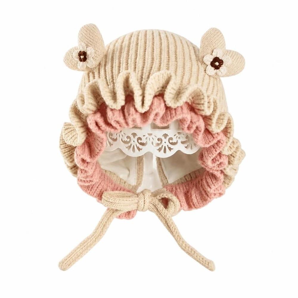 Lace Ruffle Trim Princess Knitted Hat Elastic Soft Kids Beanie Cap Baby Earflap Hat Baby Toddlers