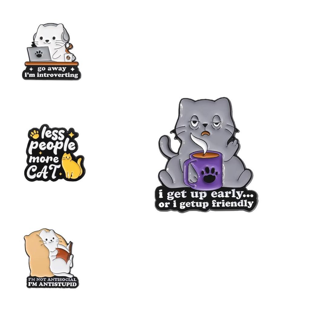 Очаровательная серия мультяшных кошек Металлический значок Милая забавная английская фраза Брошь в виде животного