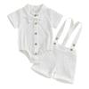 Костюм джентльмена для мальчика, однотонный комбинезон с короткими рукавами, отворотом, шортами на подтяжках и галстуком-бабочкой, комплект из 3 предметов