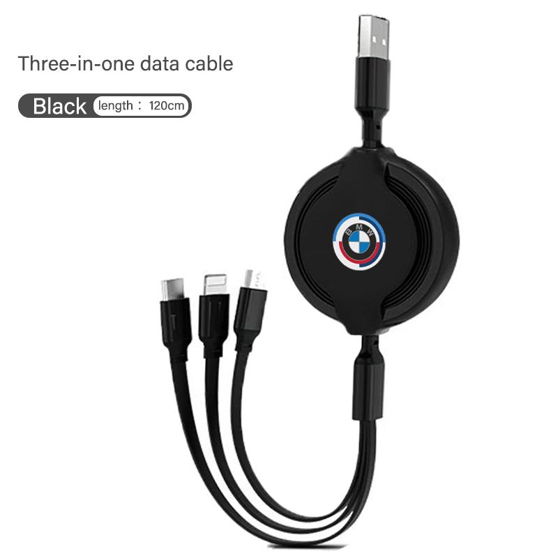 BBKH5 3 In 1 Retractable Data Cable USB Car Charger Head Auto Accessories For BMW 3 5 7 Series F30 i4 X3 F10 E90 F20 E46 E87 E70 X3  E