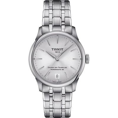Часы TISSOT Chemin des Tourelles Powermatic 80, 34 мм, с браслетом и серебристым циферблатом [Официальный импорт] T1392071103100
