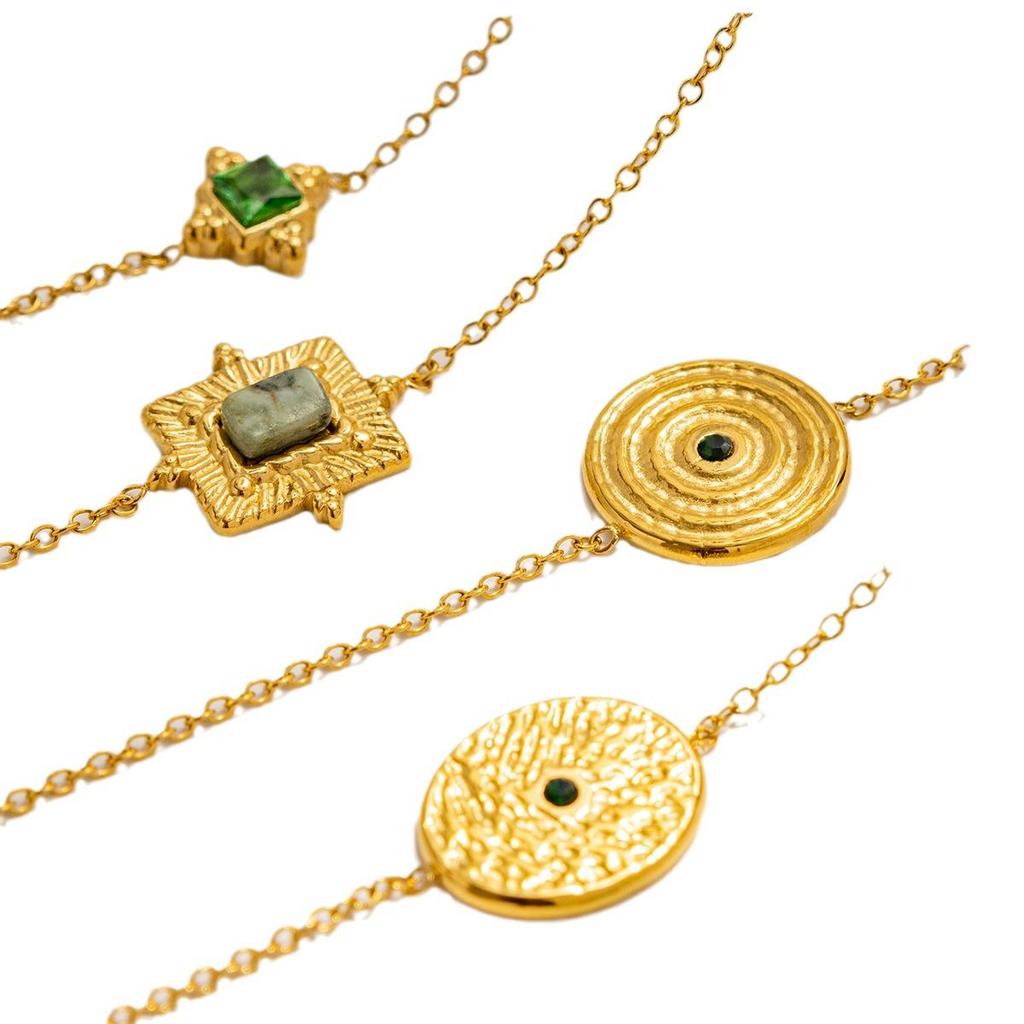 Браслет из титановой стали в стиле ретро-дворца с покрытием из 18-каратного золота и натуральным изумрудом для женщин