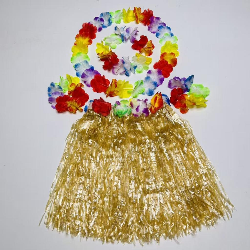 Carnival Ball Dance Performance Grass Skirt Set, Flower Garland, Head Flower, Hand Flower, Children's Grass Skirt