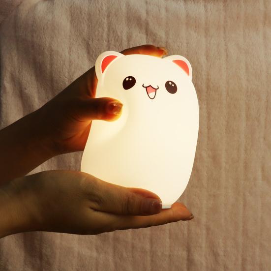 Милый силиконовый ночник с животными, функция автоматического выключения, затемняемый, перезаряжаемый, 7 цветов, детская лампа, прикроватное украшение
