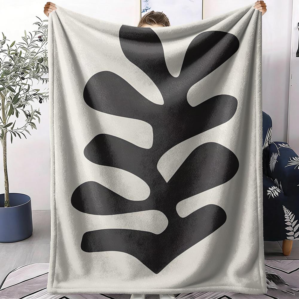 Black Abstract Plant Throw Soft Flannel AC Blanket Lightweight Summer Nap Throw Cozy Blanket for Sofa Bed Travel Home