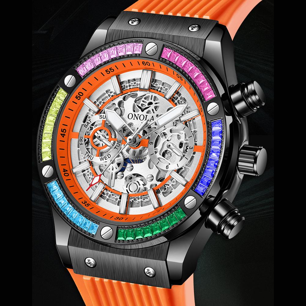 Classic Luxury Watch for Menes Multifunction Sports Waterproof Luminous Casual Clock Men Automatic Mechanical Skeleton Watches Rainbow Diamond