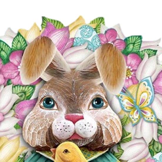 Easter Bunny Wreath Door Sign Wooden Rabbit Wreath Hanging Sign Spring Easter Holiday Party Door Hanger Wall Art Decoration