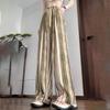 Атласные полосатые летние тонкие брюки палаццо большого размера с эффектом тай-дай, с высокой талией, прямые, драпирующиеся, повседневные длинные брюки для женщин