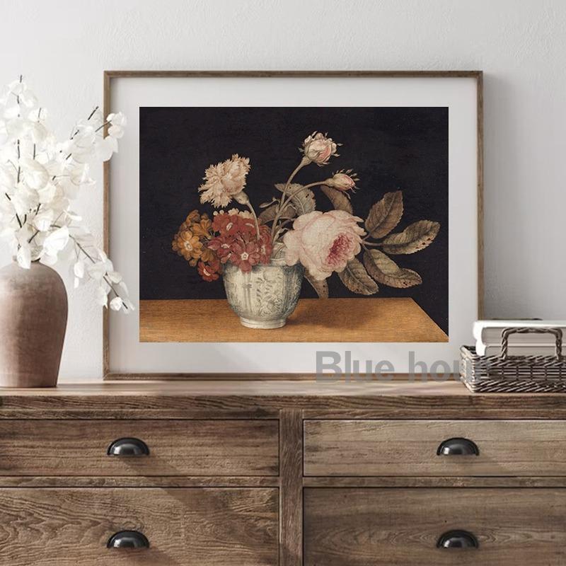 Moody Cloud Landscape Oil Painting Art Prints Rustic Forest Canvas Poster Antique Flower Print Vintage Country Wall Art Decor