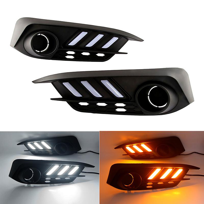 2 шт./пара светодиодных дневных ходовых огней белого света, автомобильные светодиодные указатели поворота, янтарные, подходят для Honda Civic 10-го поколения, седан 2016-2019