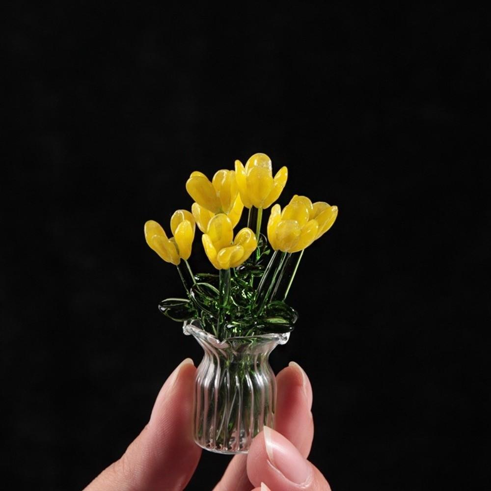 Simulation Flower Glass Flower Decor Lovely Glass Flower Bouquet for Home Room Decoration