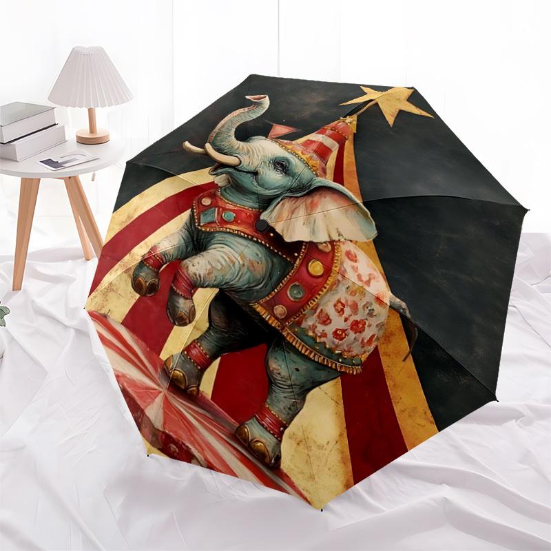 1pc Circus Elephant Automatic Folding Umbrella - Windproof Compact Travel Umbrella with Auto Open/Close, 8-Rib Heavy-Duty Shaft for Women/Men A049