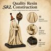 Textured Resin Halloween Statue Vintage Ghost Figurine with Glowing Pumpkin Scepter, Ornament Striped Hat LED Light, Lighted Decoration for