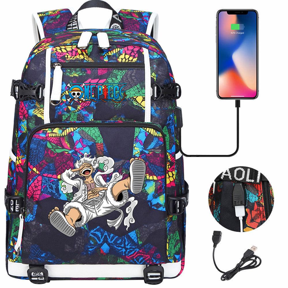 Luffy Print USB Teen Student Backpack Lightweight Large Capacity Travel Double Shoulder Bag Anti-Water School Bag for Boys Girls