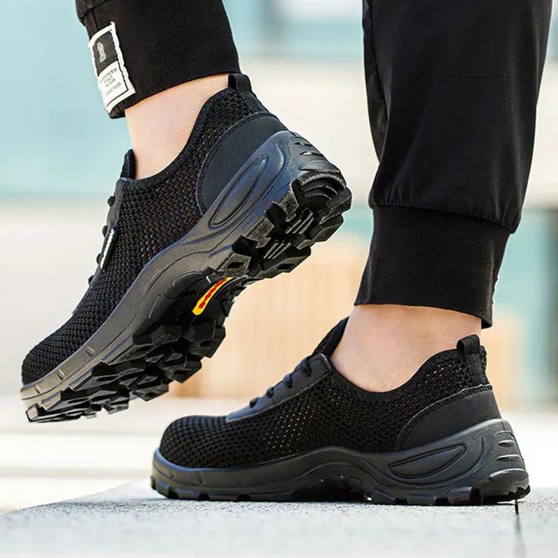 Oulylan Anti-Crush Steel Toe Sneakers Men Anti Piercing Safety Boots Breathable Mesh Labor Footwear Outdoor Lace Up Work Boot