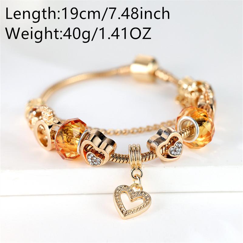 Fashion Bracelets & Bangles DIY Jewelry Champagne Bead Golden Color Pendant Hearts Love Women's Bracelet Charms