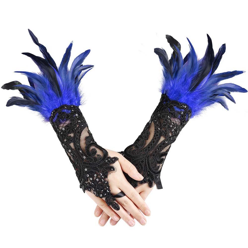 Retro Sequins Feather Lace Gloves Embroidery Women Halloween Arm Sleeves Party Supplies