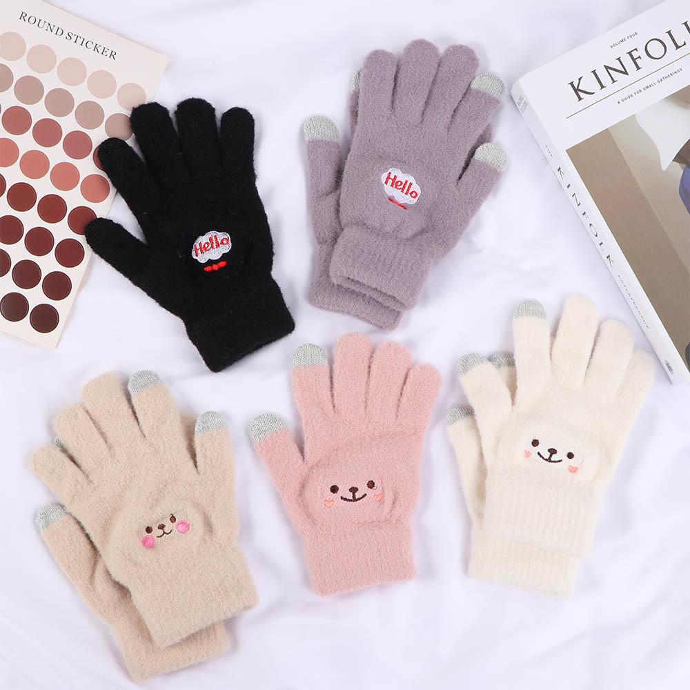 Winter Warm Men Student Plush Cartoon Full Finger Warm Mittens Gloves Knitted Gloves