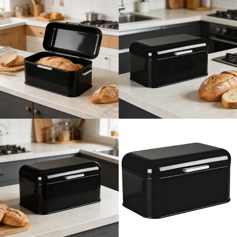 Rustics Metal Bread Container Convenient Flipping Lid Bread Bin Food Storage Organiser For Easy Access