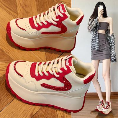 Осенние кроссовки из натуральной кожи для пап, повседневная обувь для женщин, на толстой подошве, в стиле Форреста Гампа, универсальные, увеличивающие рост, ретро женская обувь