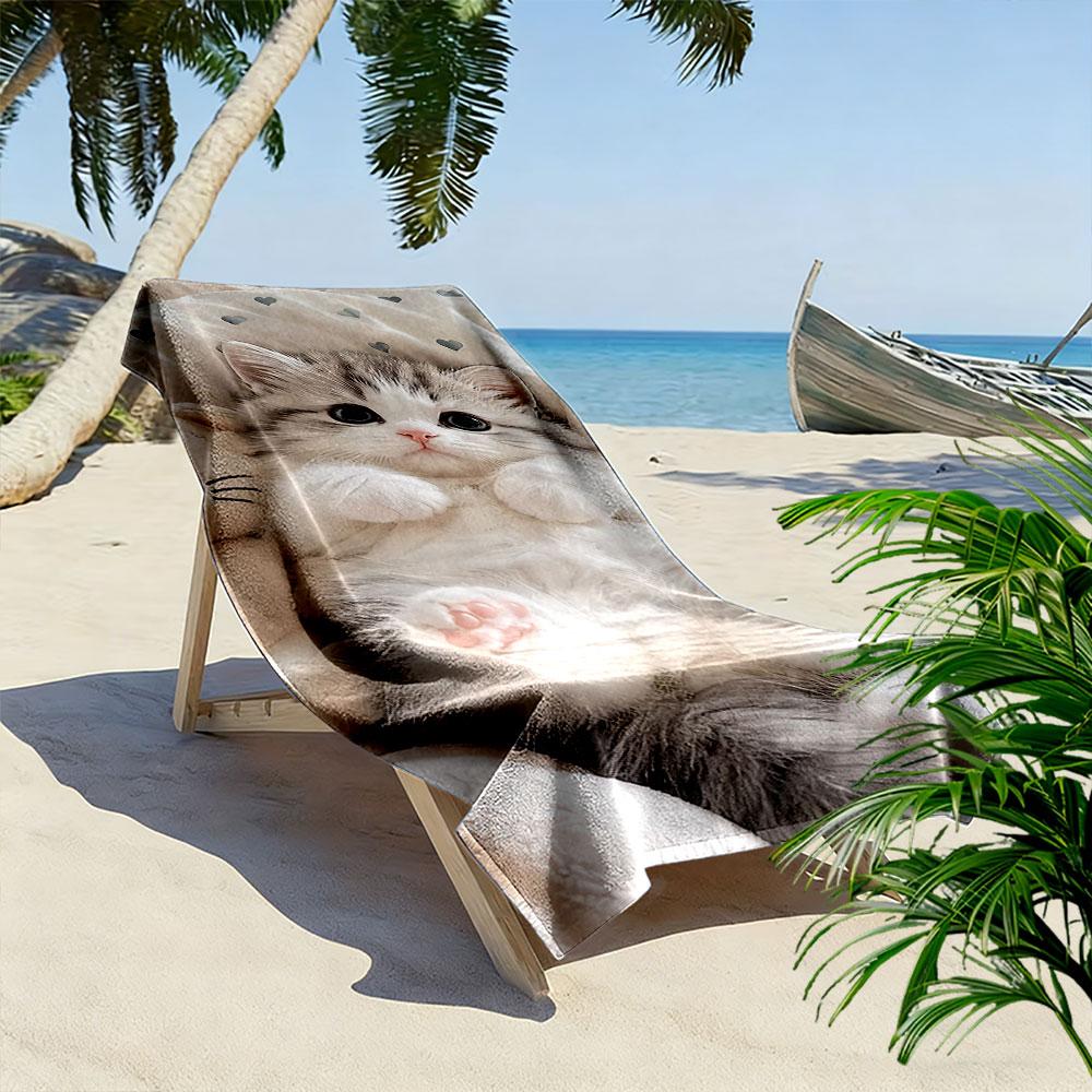 Fluffy Kitten with Heart Pattern A must-have beach towel for beach travel