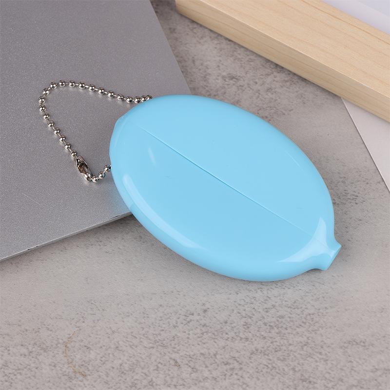 Solid Color PVC Fashion Portable Bag Pendant Small Oval Coin Purse Mini Earrings Rings Storage Box With Chain