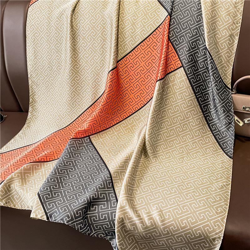 New Simple and Versatile Geometric Fashion Scarf Women's Thin Simulated Silk Shawl Sunscreen Long Large Size Silk
