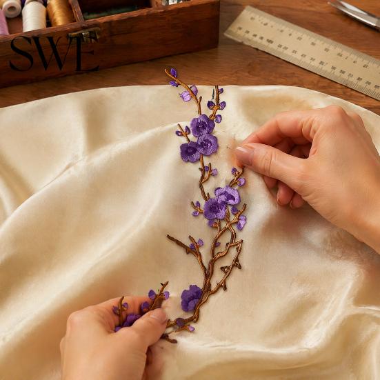 Floral Lace Applique for Clothing Cherry Blossom Patches Clothing, Vintage Plum Sewing Patches, Iron on Personalized DIY Supplies Appliques