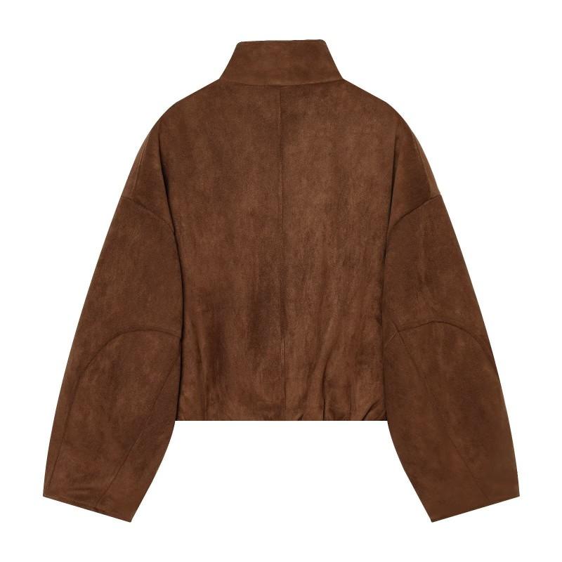 2026 Womens Suede Effect Short Jacket Casual Loose Fit Fall Outerwear W103 90824