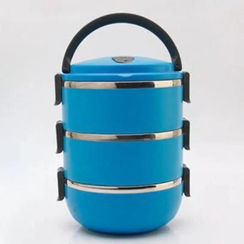 Многослойный ланч-бокс из нержавеющей стали с термоизоляцией, круглый герметичный ланч-бокс, портативный ручной бенто-бокс для студентов и офисных работников