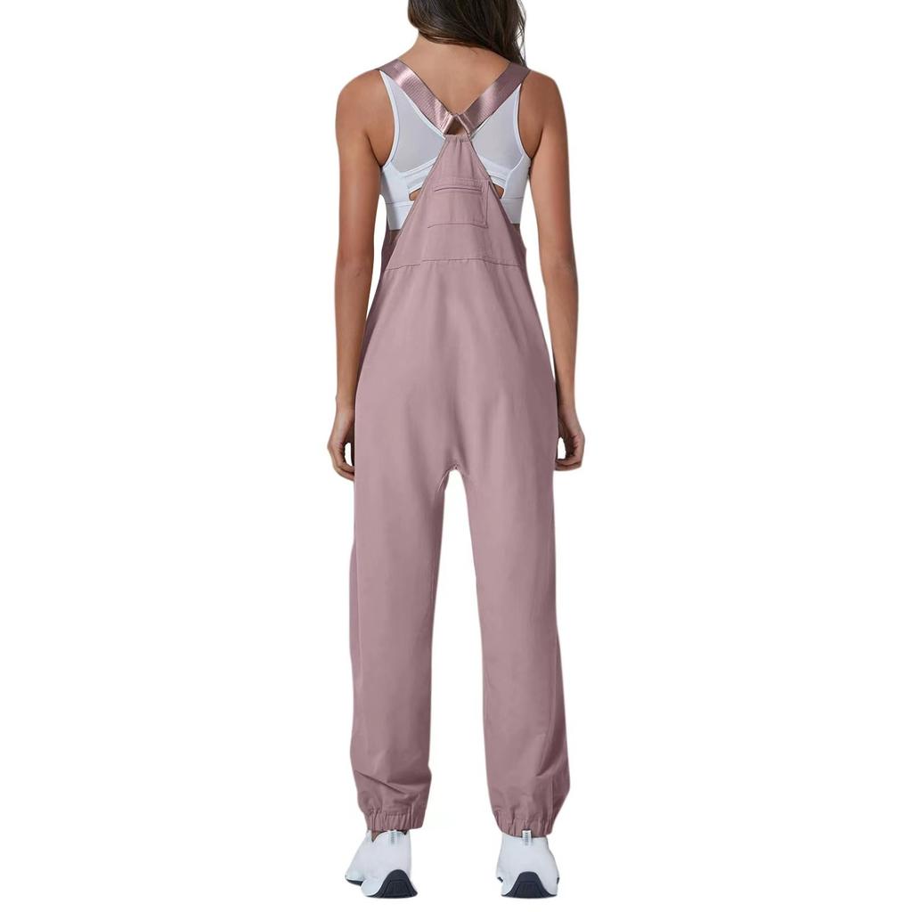 Women's Jumpsuits Summer Fashion Casual Loose Wide Leg Jumpsuits Solid Color Insert Pockets Retro Button Strap Jumpsuits