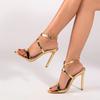 Summer High Heels Sexy Golden Sandals Women Fashion Open Toe Buckle Strap Stiletto Female Party Wedding Stripper Shoes