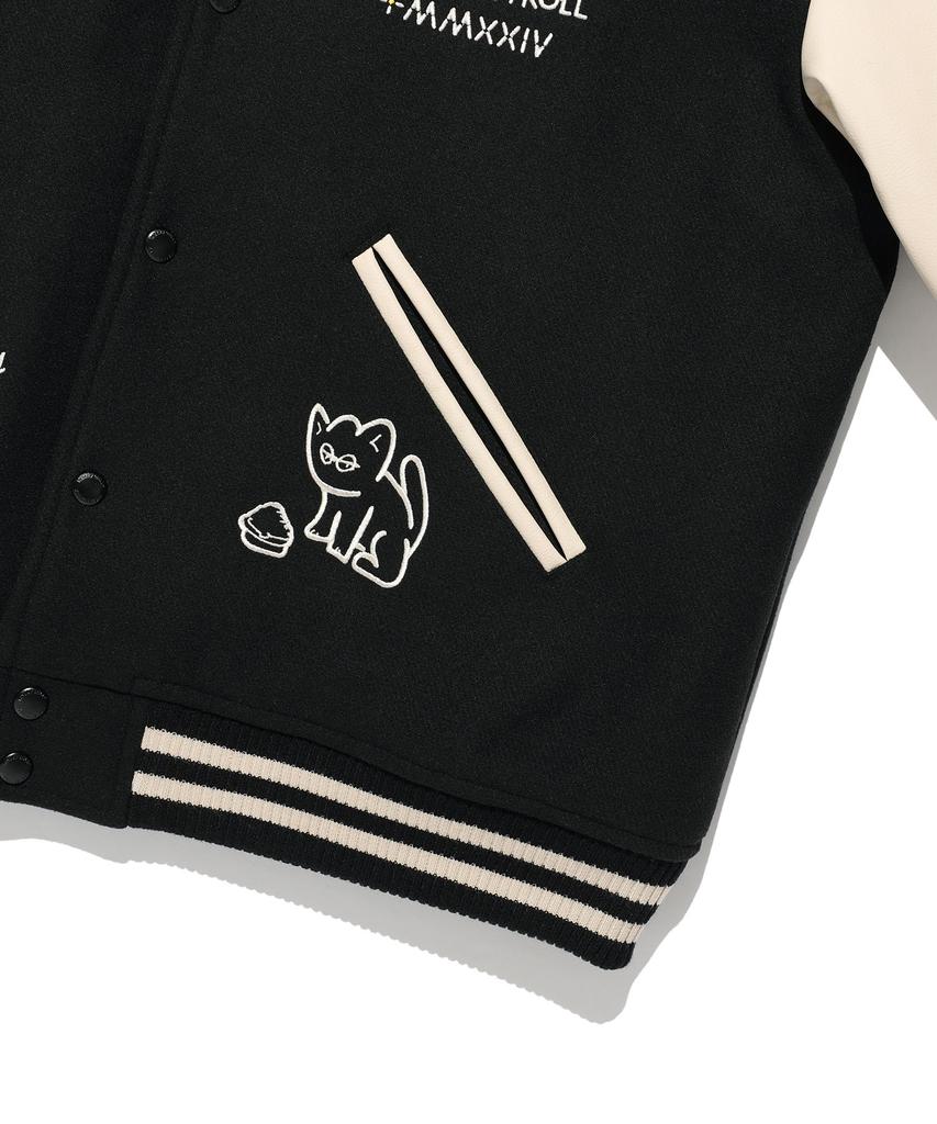 Wacky Willy Applique Varsity Jacket Black