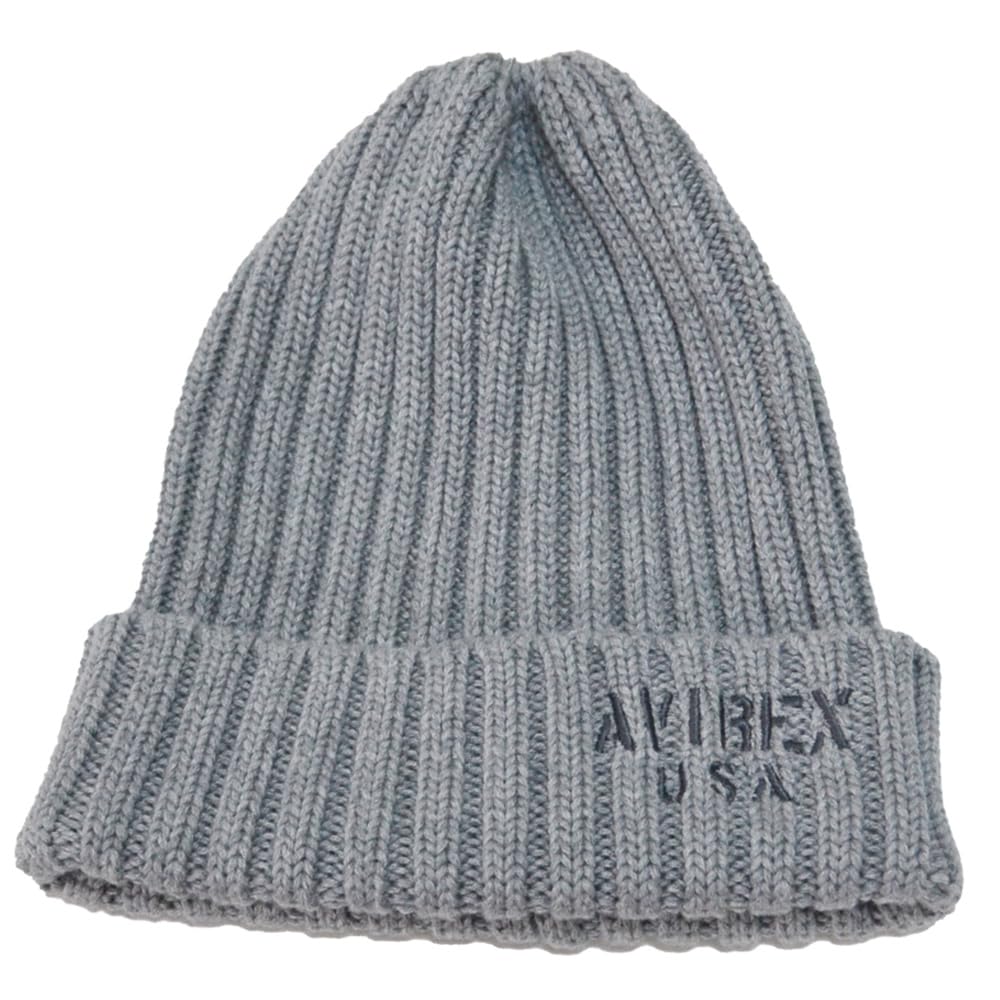 AVIREX Double Knit Cap Watch Cap Logo Embroidery (JP, One Size, 57.0 cm-59.0 cm, gray)