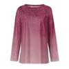 Women's Fashion Casual Slit Hem Round Neck Long Sleeve Loose Printed T-Shirt Ladies Top