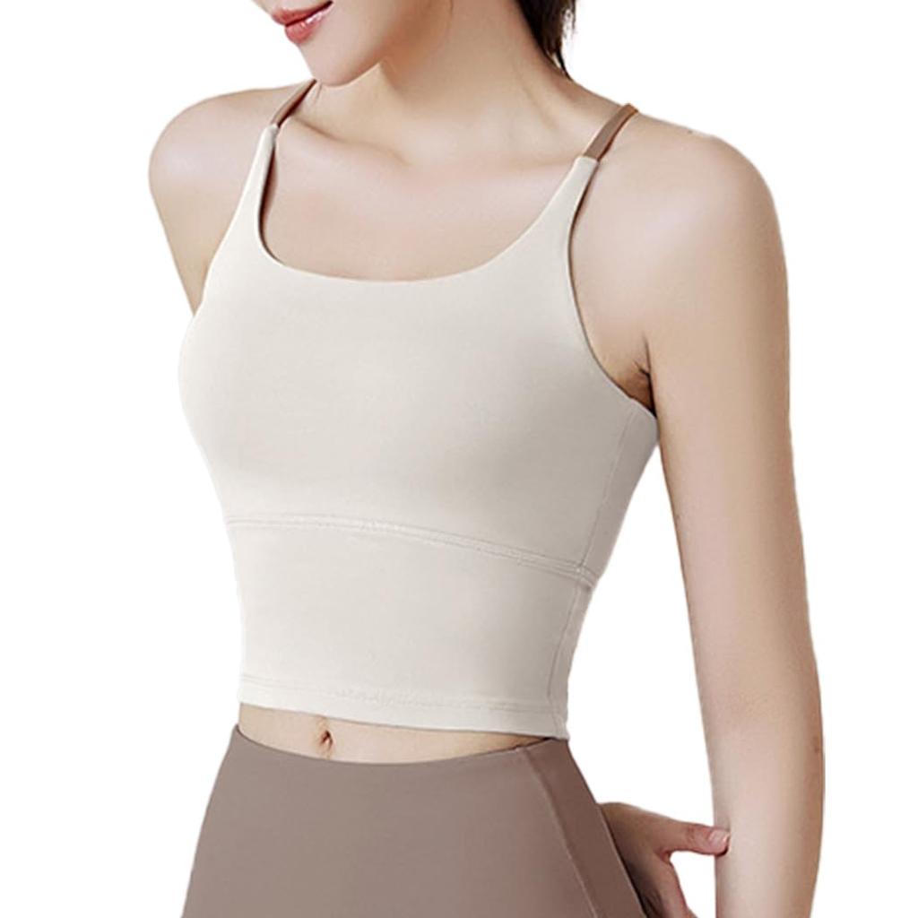 DAYCLOSET Yoga Top with Cross Back Tank Yoga121 Women's Cups, Top, Lightweight, Quick-Drying, Stretch, (Small, Off-White)
