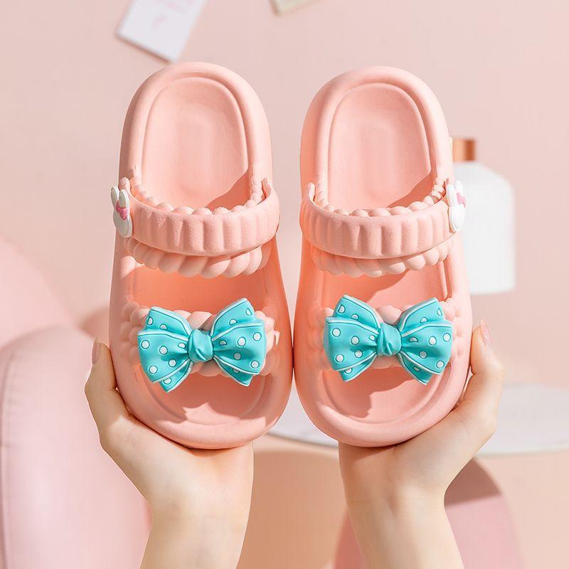 Сандалии для девочек Летние пляжные нескользящие модные сандалии и тапочки с бантом на толстой подошве