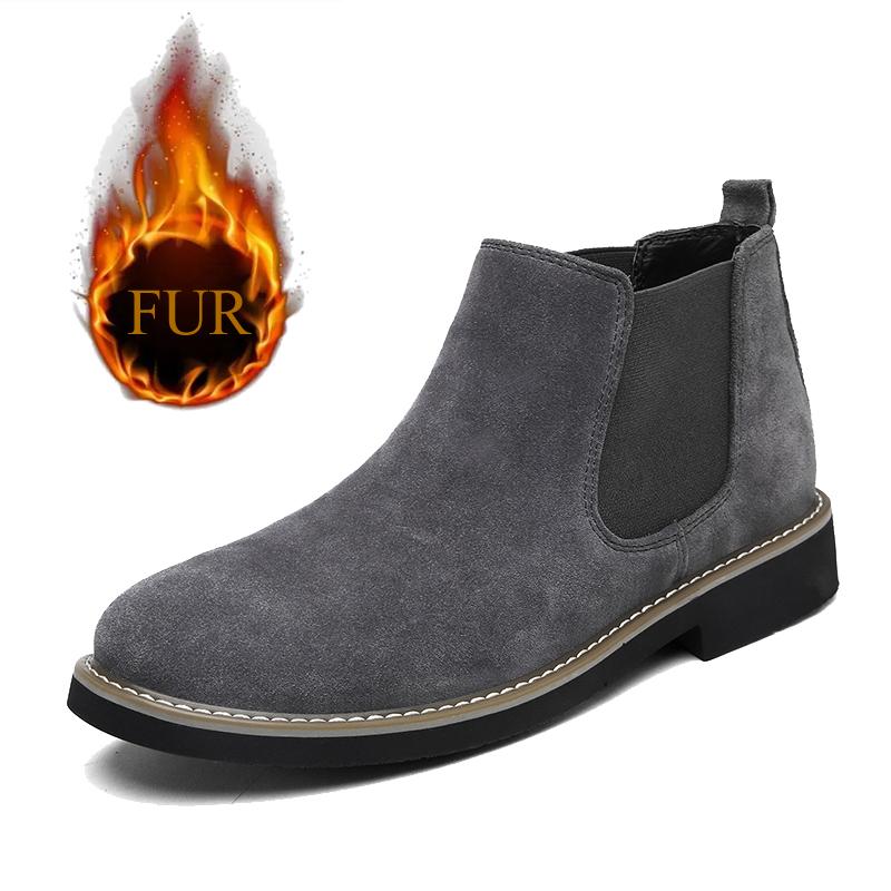 Модные зимние плюшевые меховые мужские ботинки «Челси» из коровьей кожи, высокие ботинки для спорта на открытом воздухе, классические простые ковбойские сапоги в стиле вестерн