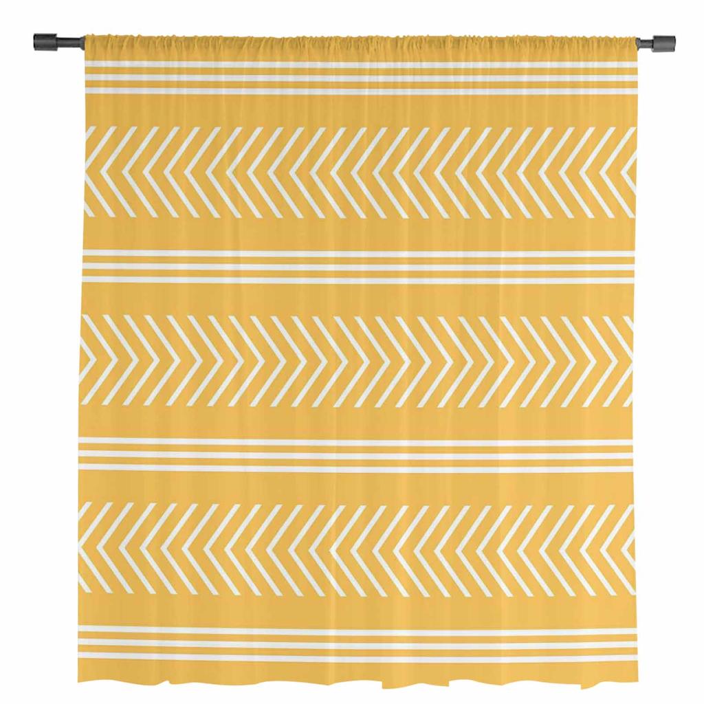 Тюлевые шторы с желтой стрелкой в полоску для гостиной, кухни, прозрачная вуаль, занавеска для спальни, оконные панели